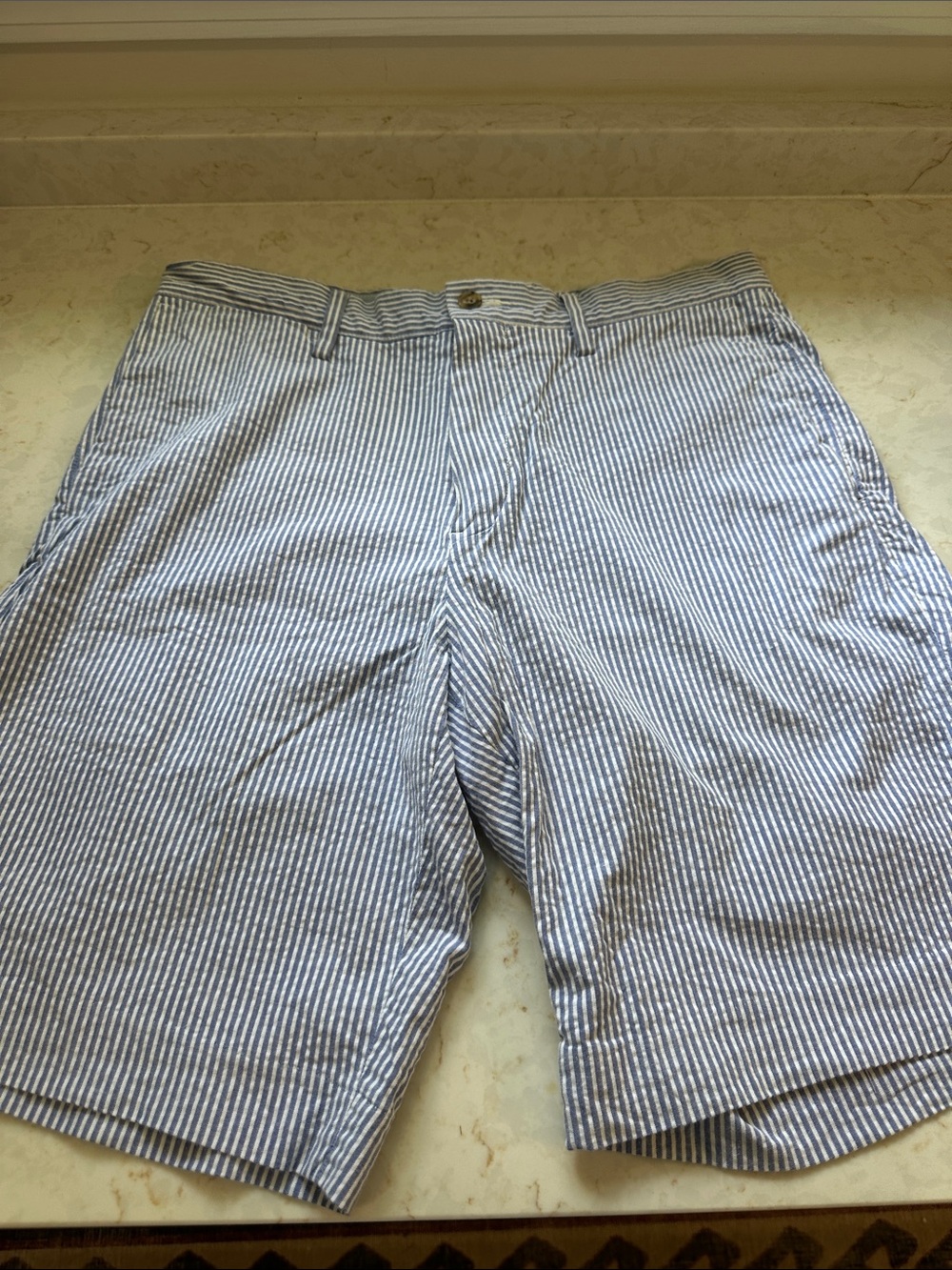 Ralph Lauren Blue and White Seersucker Flat Front Shorts